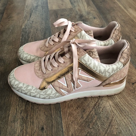 Michael Kors Shoes - Michael Kors Pink and Gold Maddy Two-tone Logo Women's Sneakers Size 7M